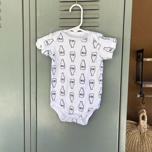 White and Black Bodysuit with Milk Bottle Print